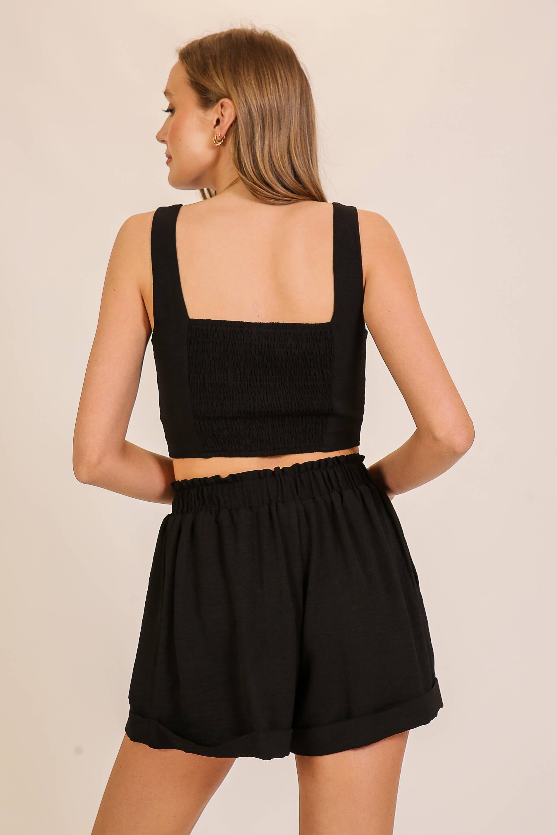 Classic Black Button Front Crop Top