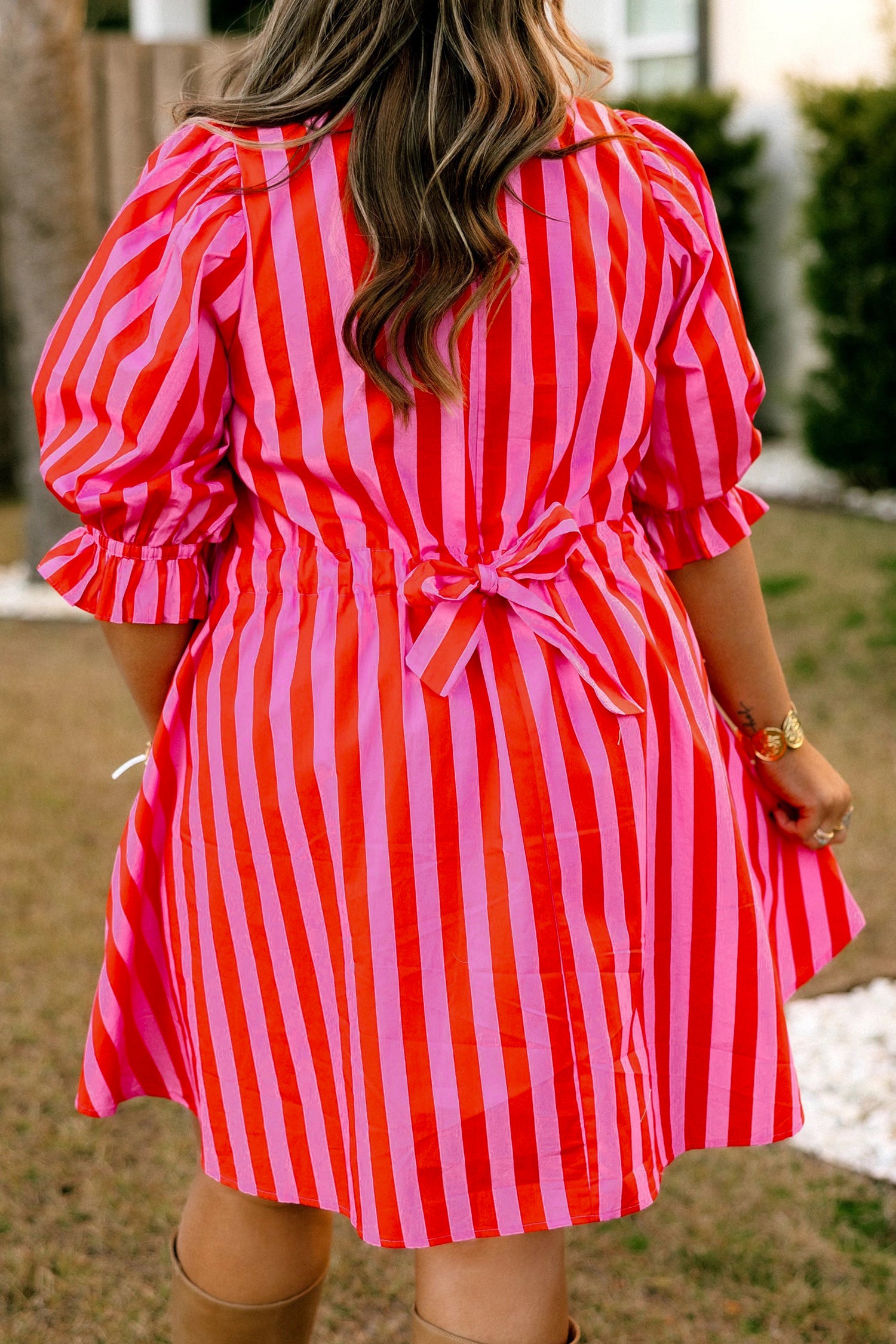 Pink & Red Stripe Babydoll Dress