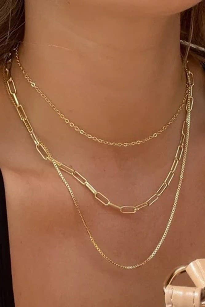 18K STAINLESS STEEL TARNISH FREE LAYERED CHAIN NECKLACE