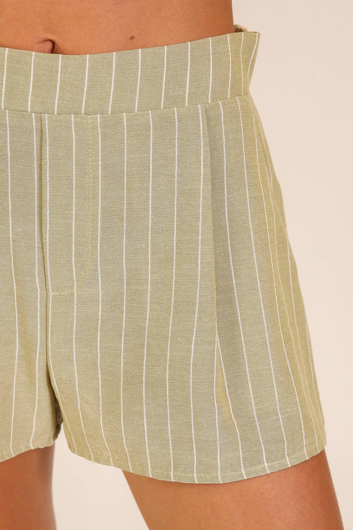 Sage Stripe High-Waisted Shorts