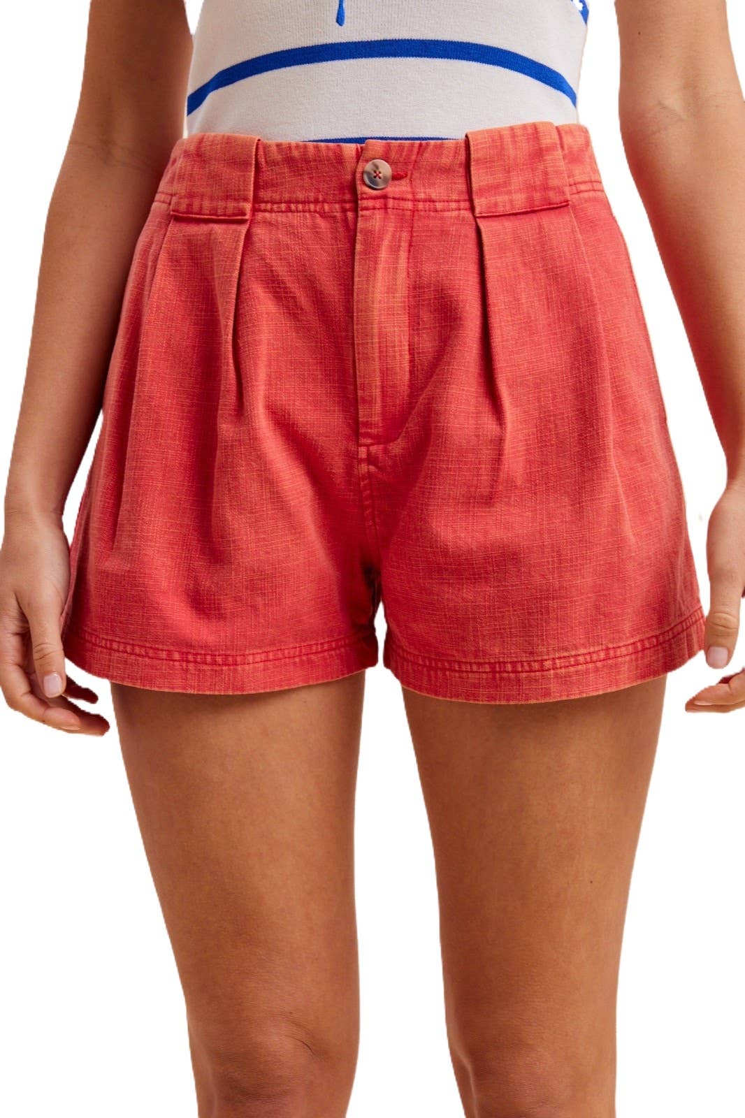 Sunset Stroll Linen Shorts: RED / S-M-L-XL