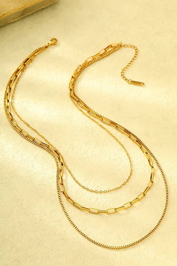 18K STAINLESS STEEL TARNISH FREE LAYERED CHAIN NECKLACE