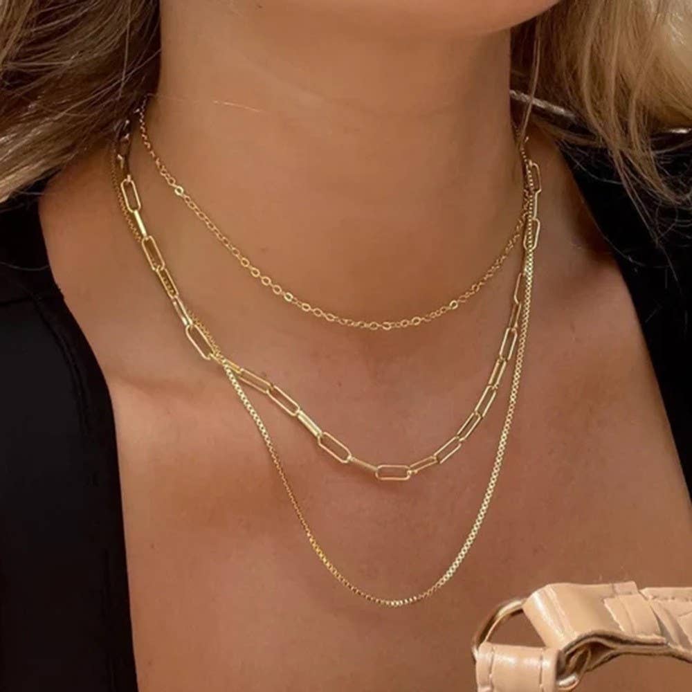 18K STAINLESS STEEL TARNISH FREE LAYERED CHAIN NECKLACE