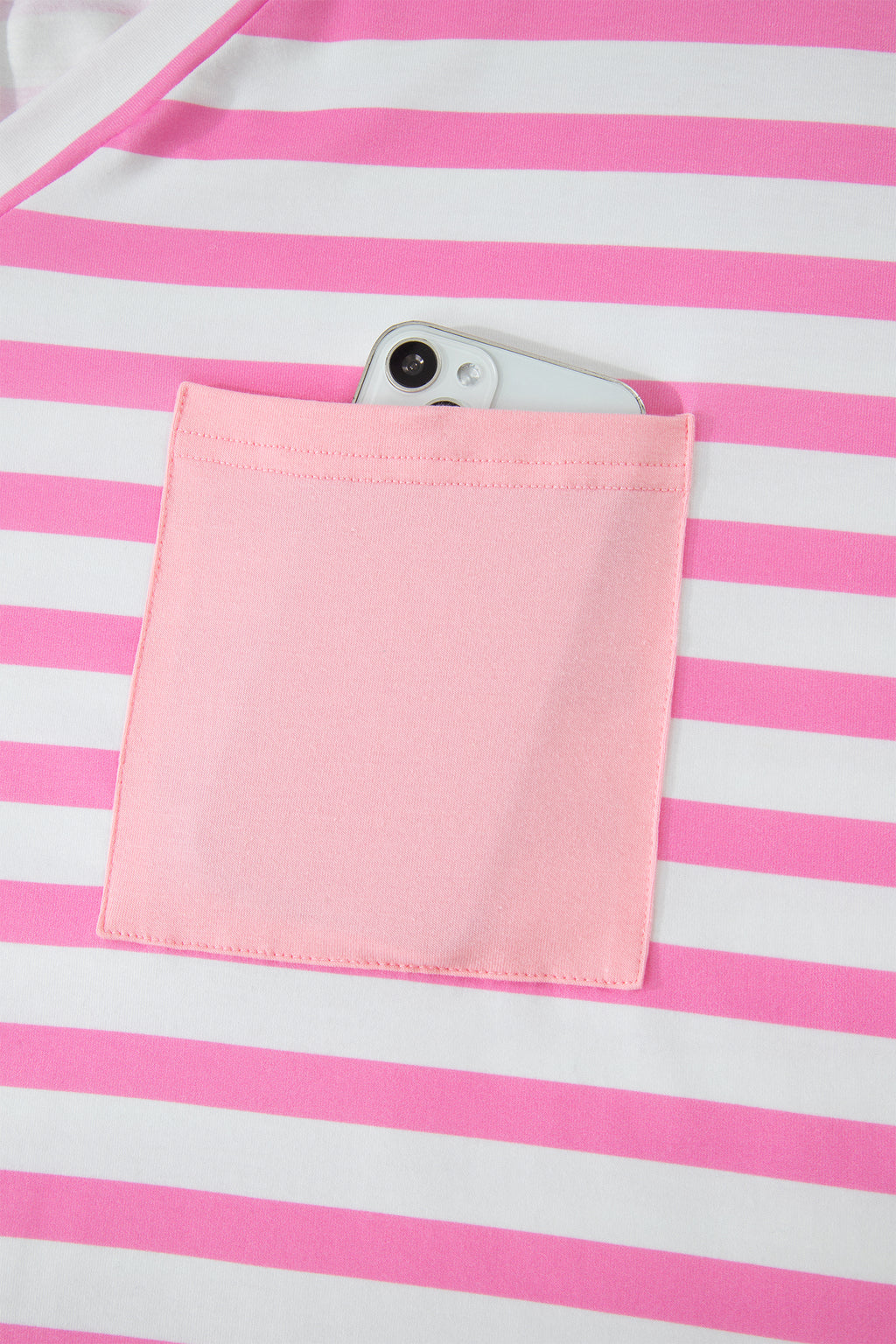 Pink Stripe Pocket V Neck