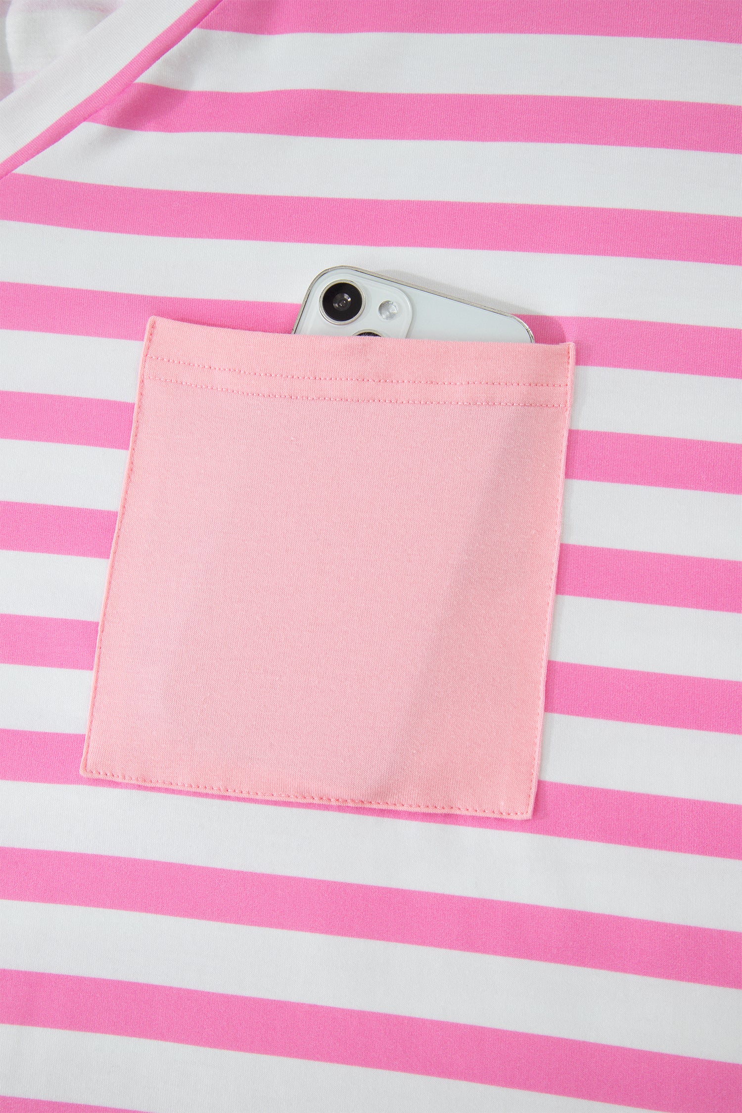 Pink Stripe Pocket V Neck