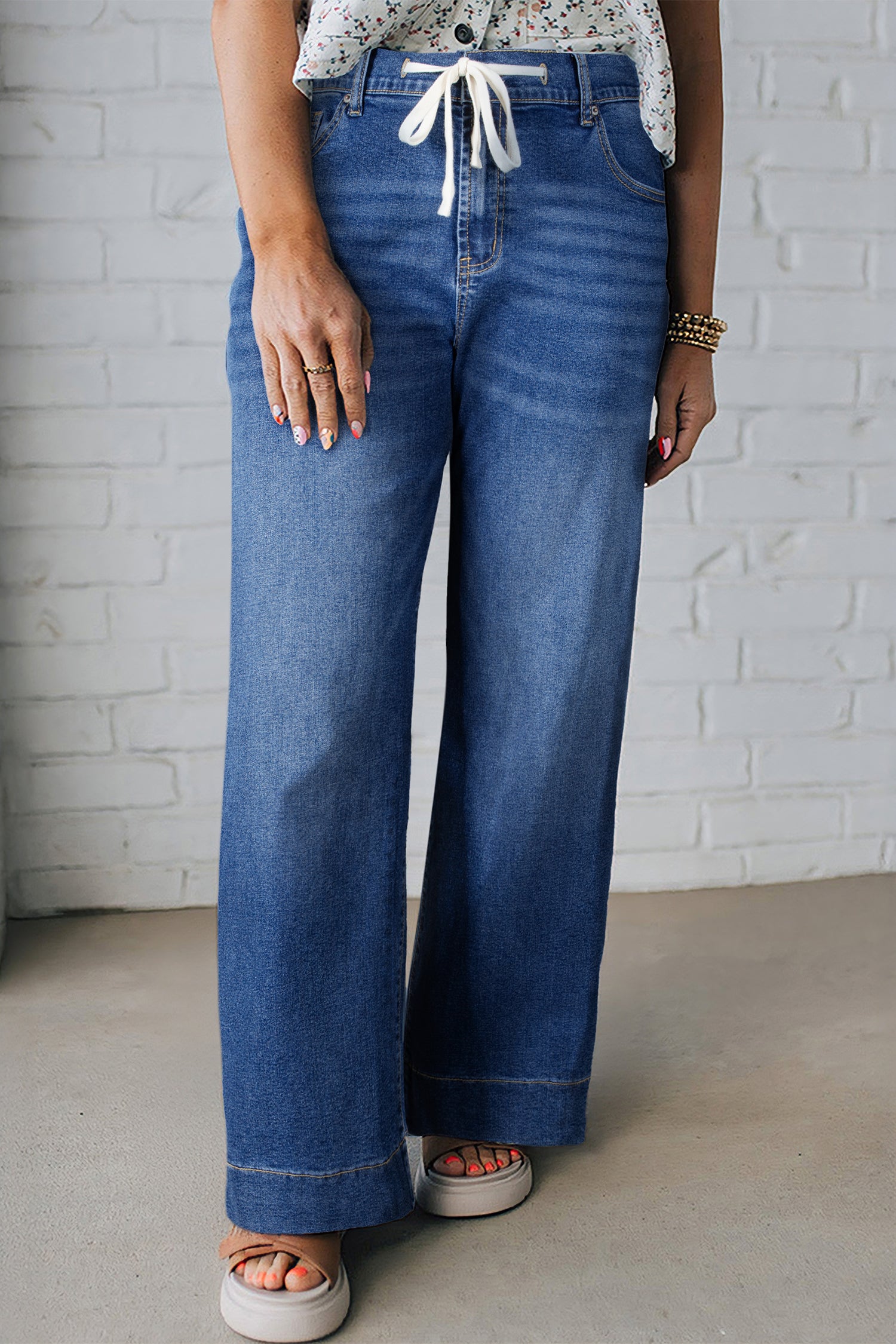 Drawstring Wide Leg Denim