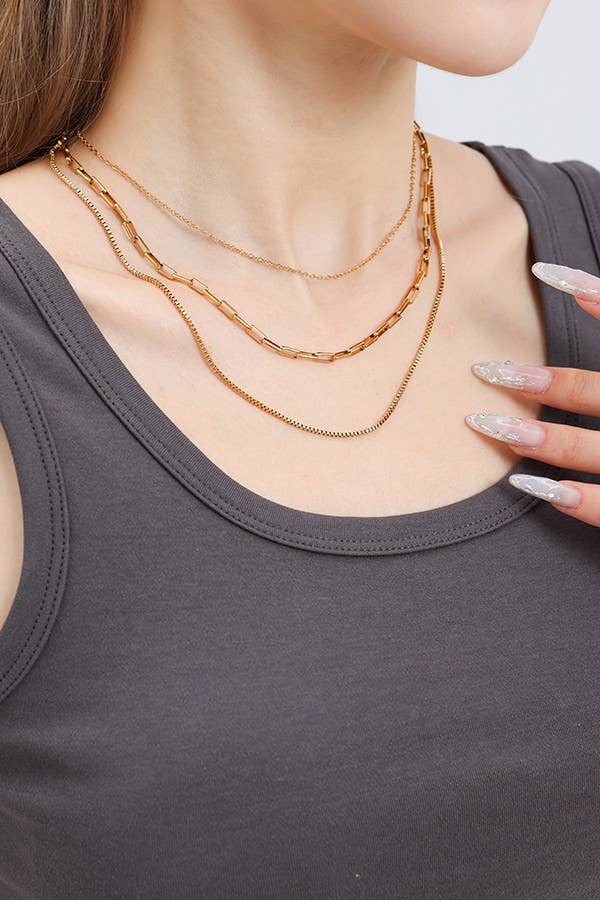 18K STAINLESS STEEL TARNISH FREE LAYERED CHAIN NECKLACE