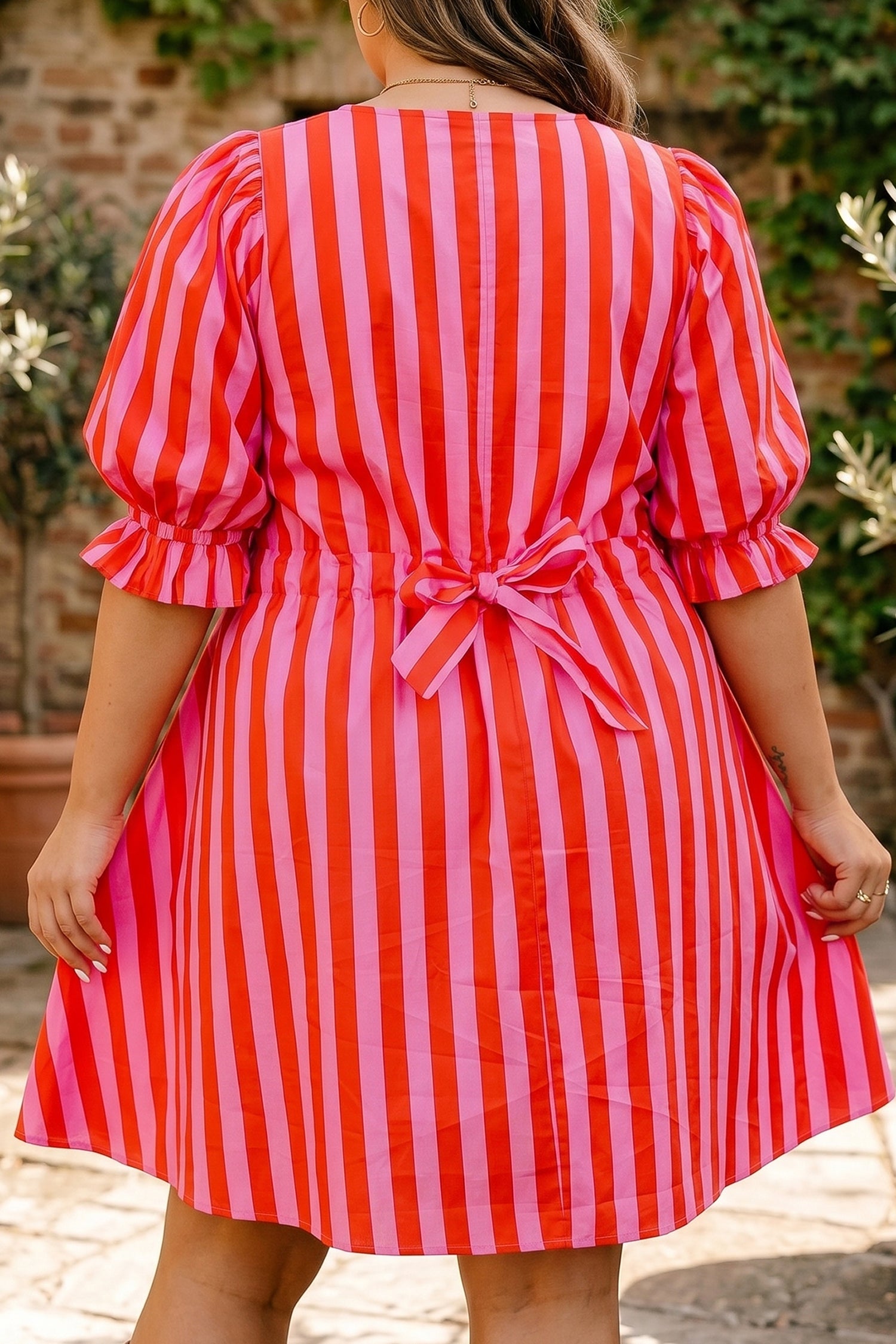 Pink & Red Stripe Babydoll Dress