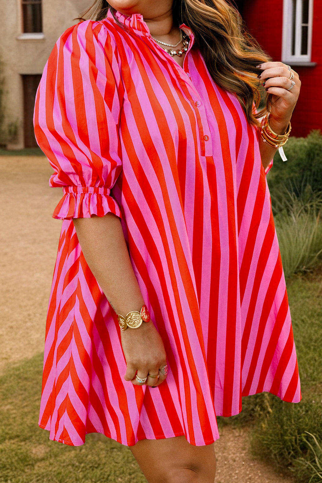 Pink & Red Stripe Babydoll Dress