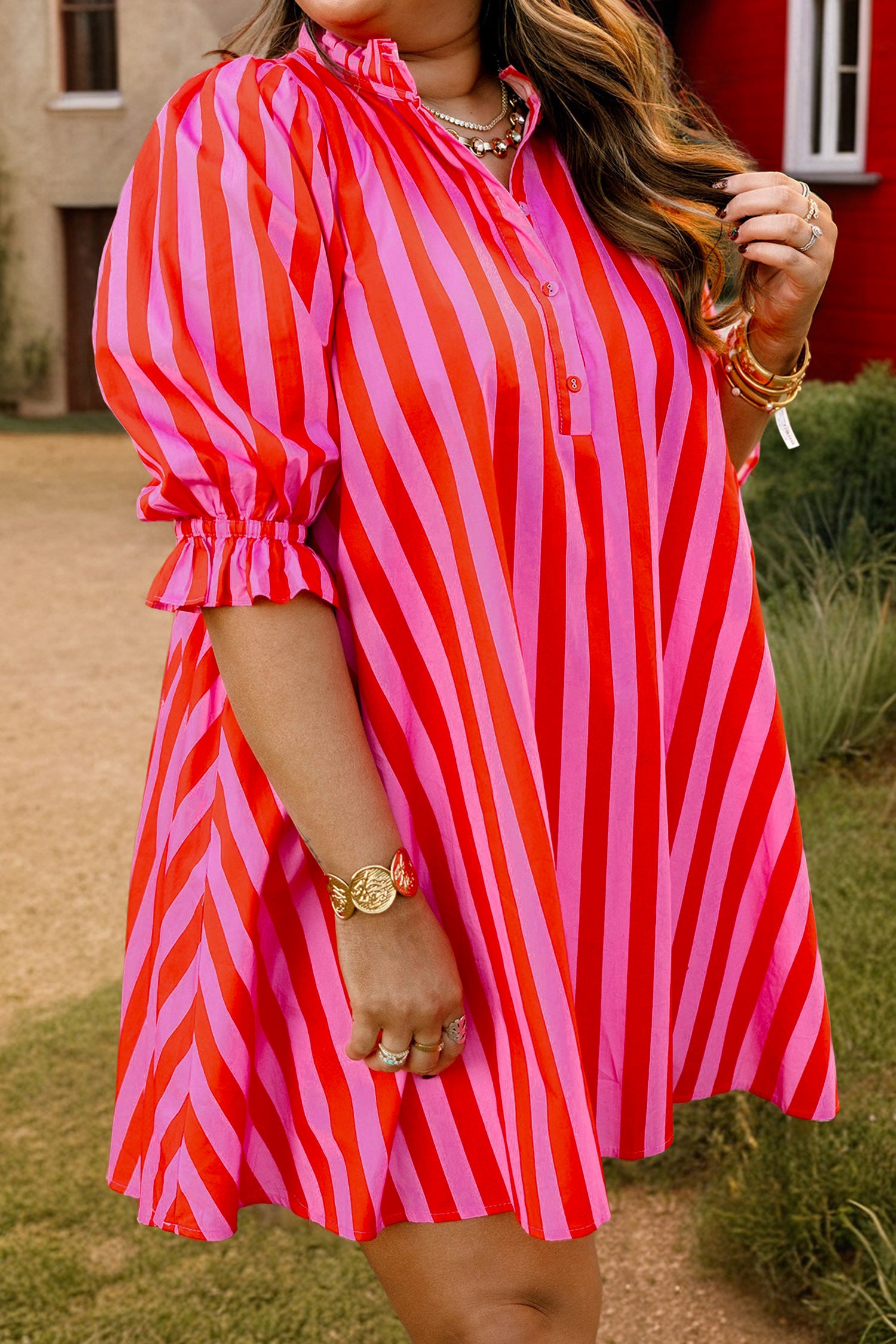 Pink & Red Stripe Babydoll Dress