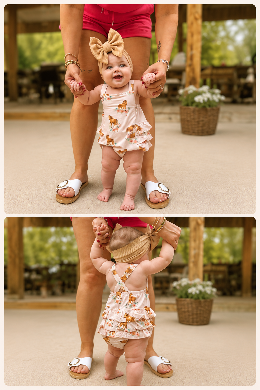 Pink Ponies - Ruffle Sunsuit