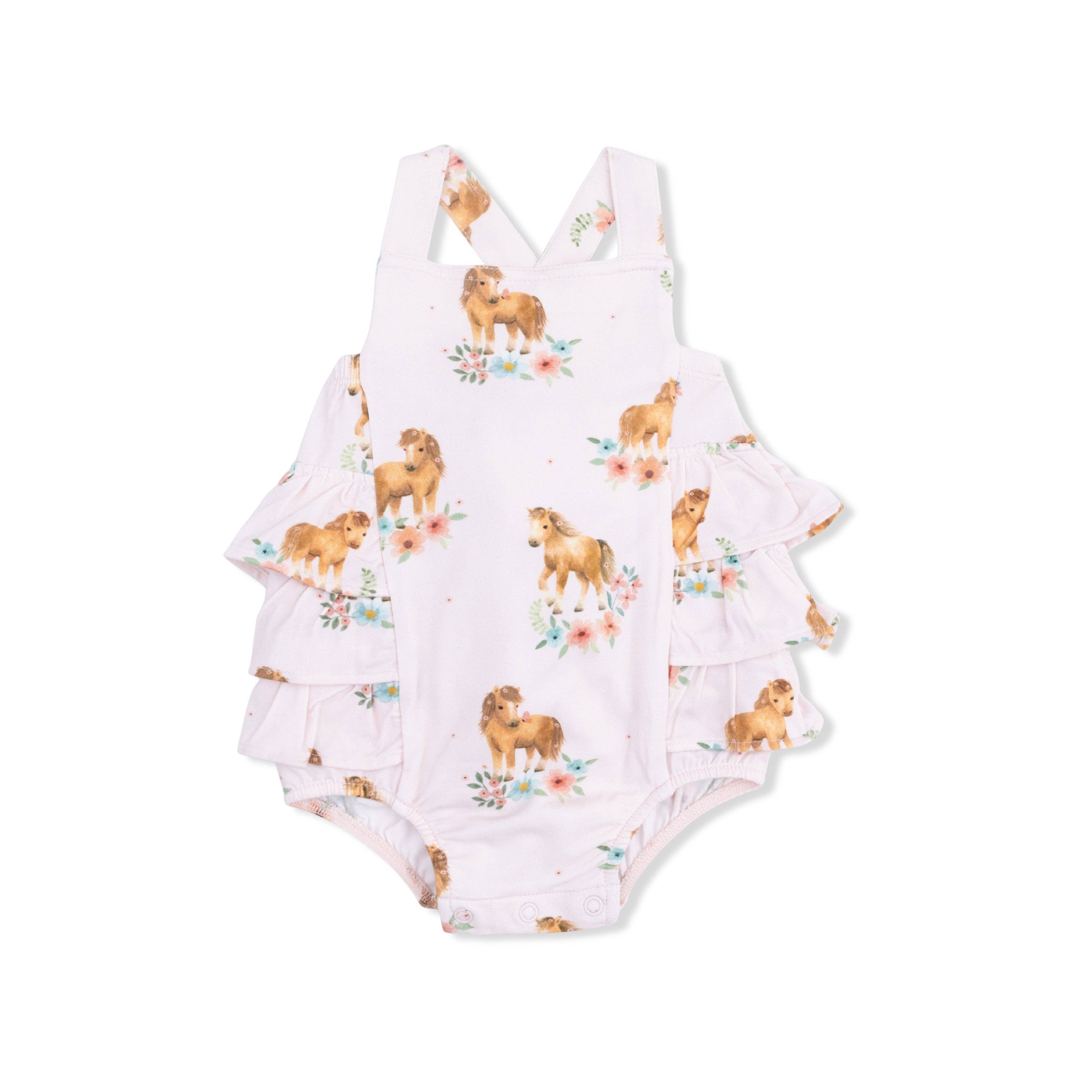 Pink Ponies - Ruffle Sunsuit