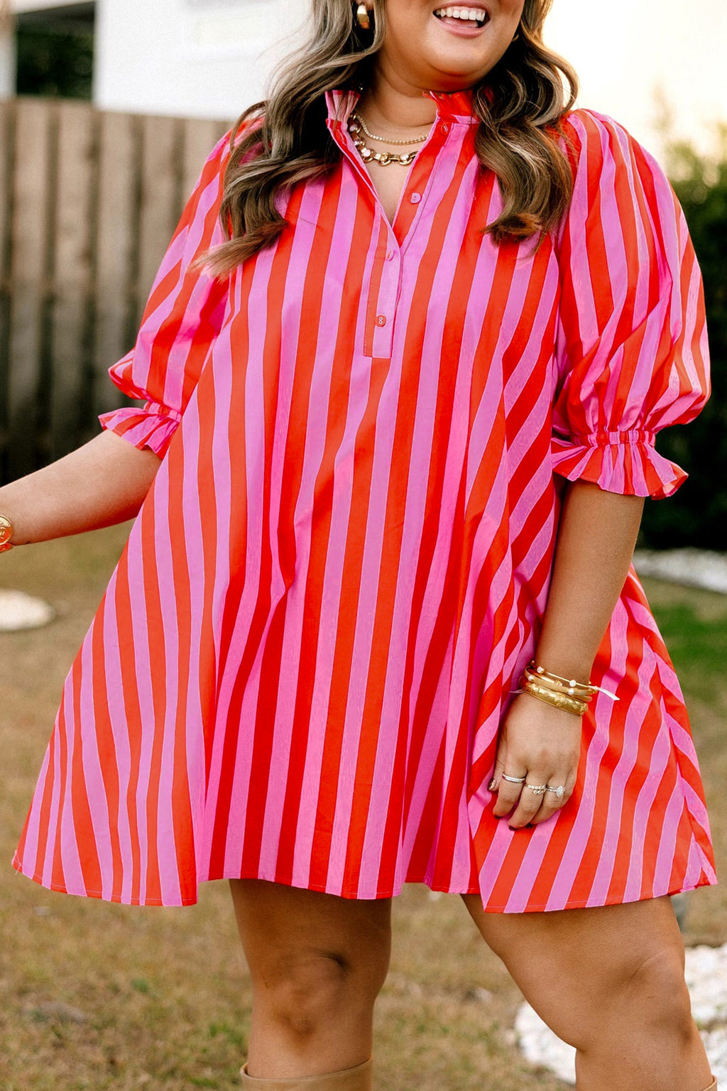 Pink & Red Stripe Babydoll Dress