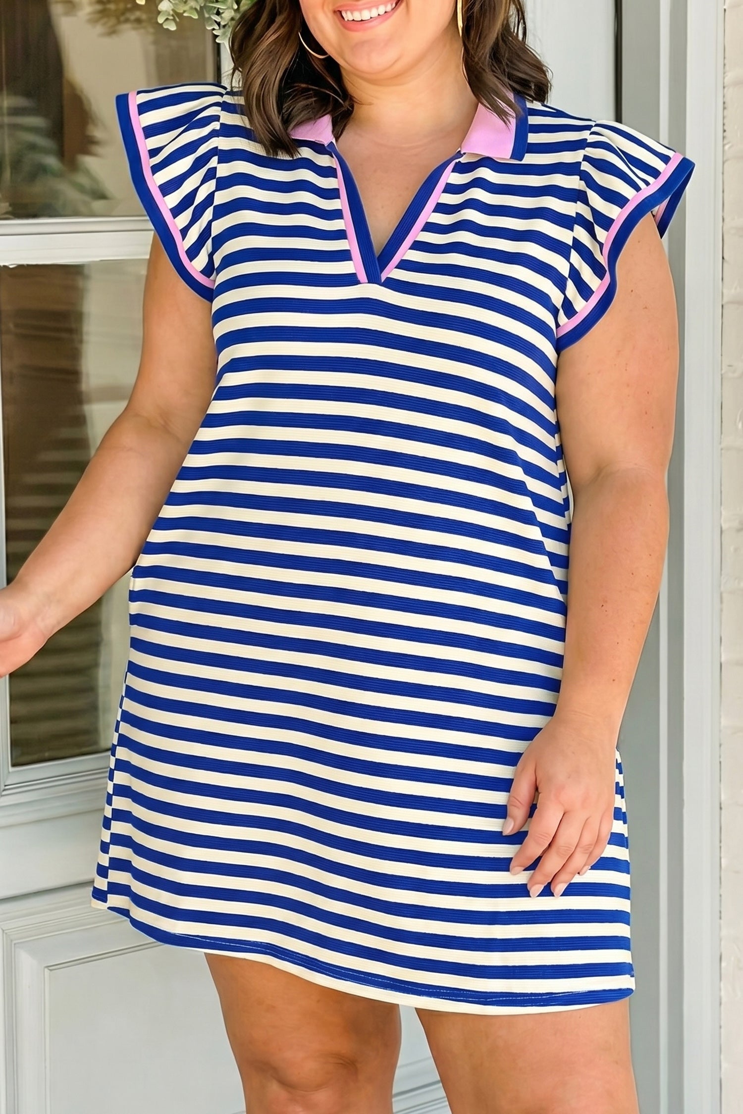 Southern Royalty Stripe Flutter Sleeve Dress