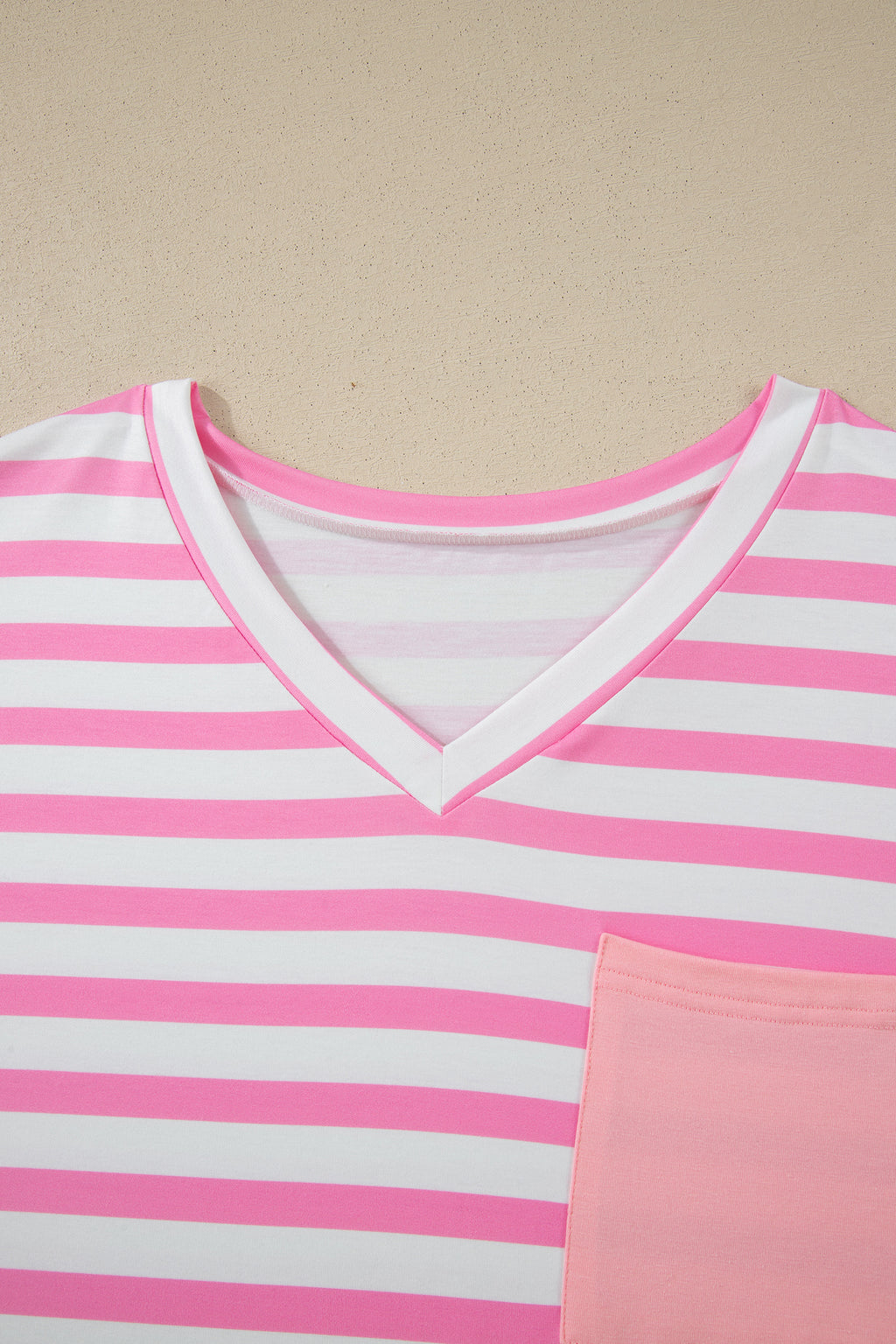 Pink Stripe Pocket V Neck