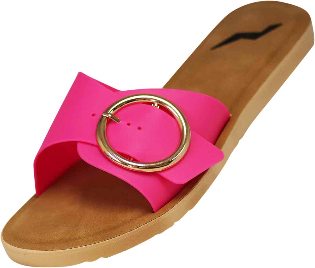 Hot Pink Buckle Slide Sandals