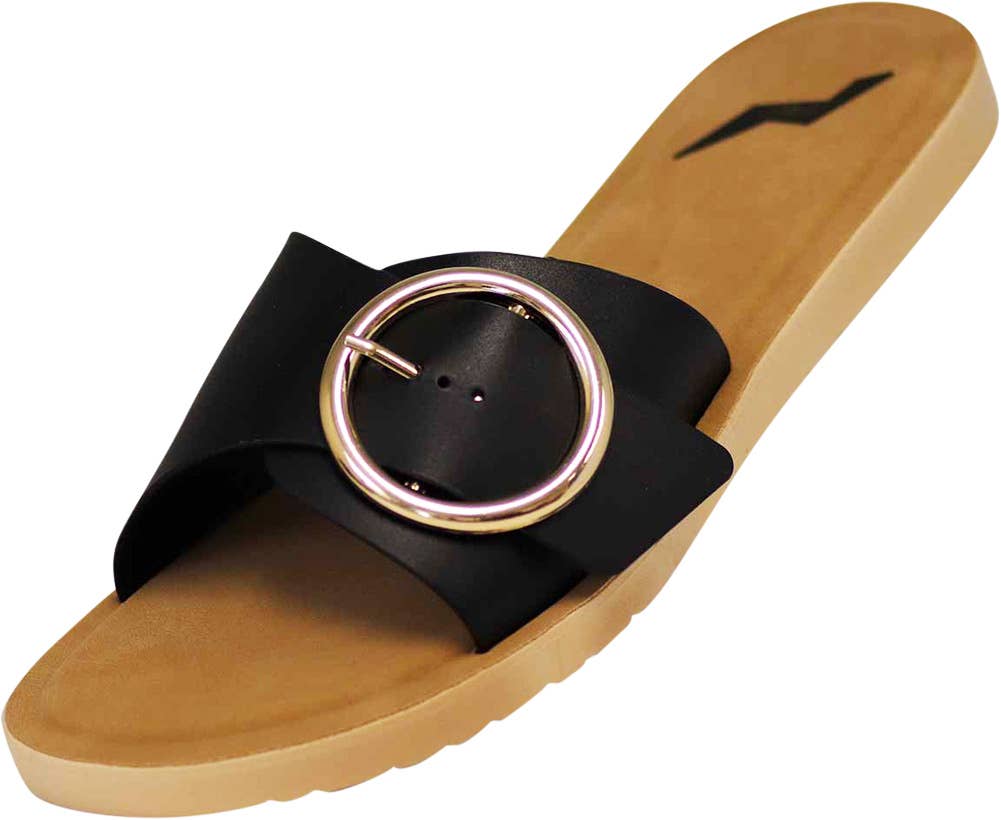Classic Black Buckle Slide Sandals