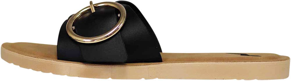 Classic Black Buckle Slide Sandals