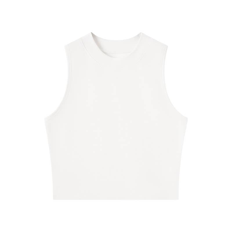 Basic Essential cotton blend fitted high neck crop tank top: White/Black/Coca / S-XL